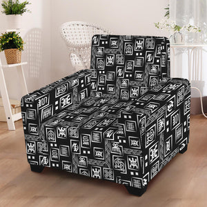 Black Adinkra Symbols Pattern Print Armchair Slipcover