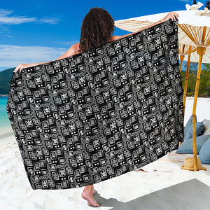 Black Adinkra Symbols Pattern Print Beach Sarong Wrap