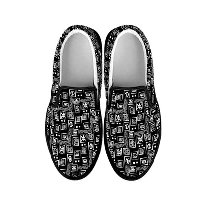 Black Adinkra Symbols Pattern Print Black Slip On Shoes