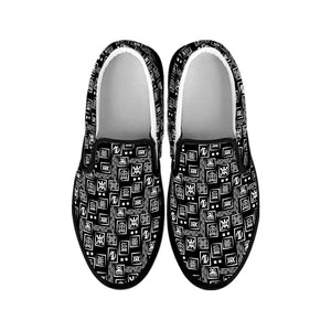 Black Adinkra Symbols Pattern Print Black Slip On Shoes