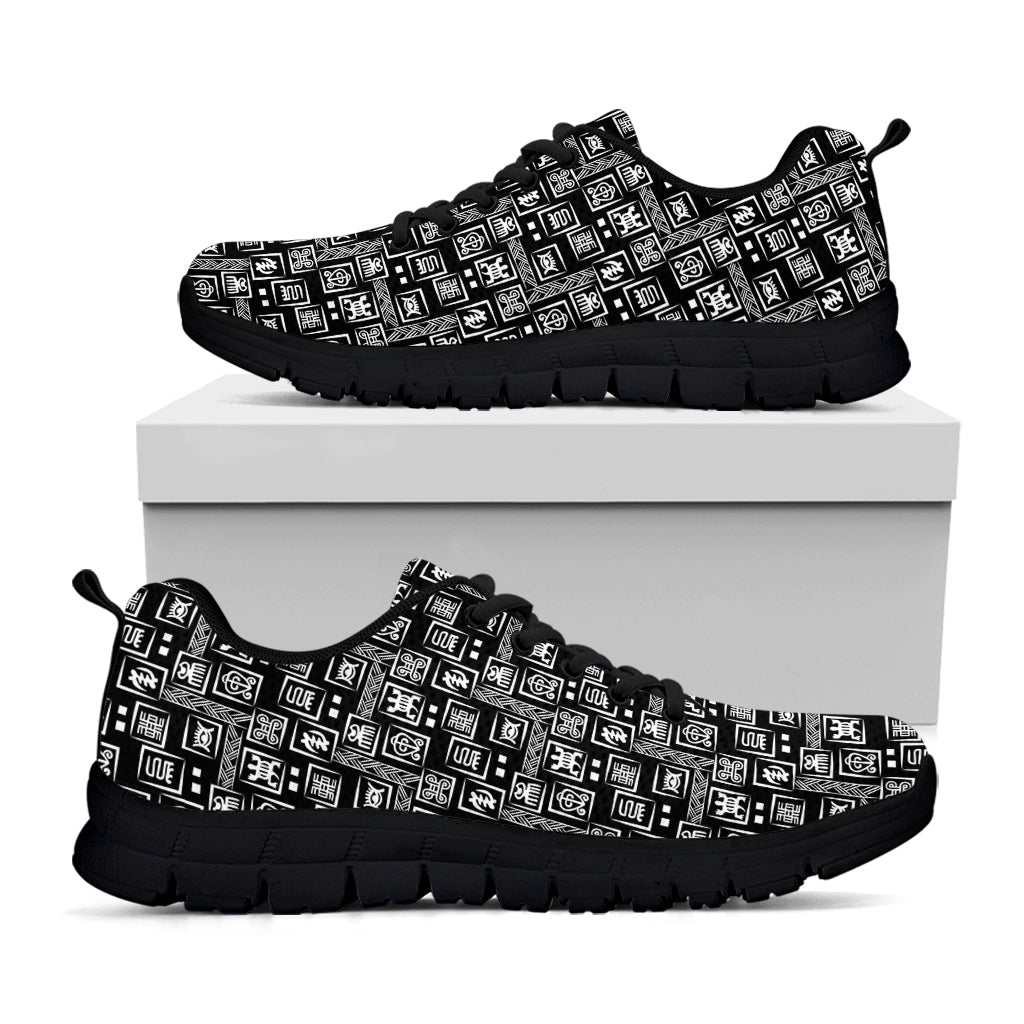 Black Adinkra Symbols Pattern Print Black Sneakers