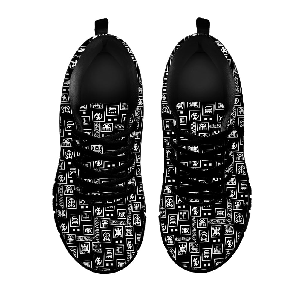 Black Adinkra Symbols Pattern Print Black Sneakers