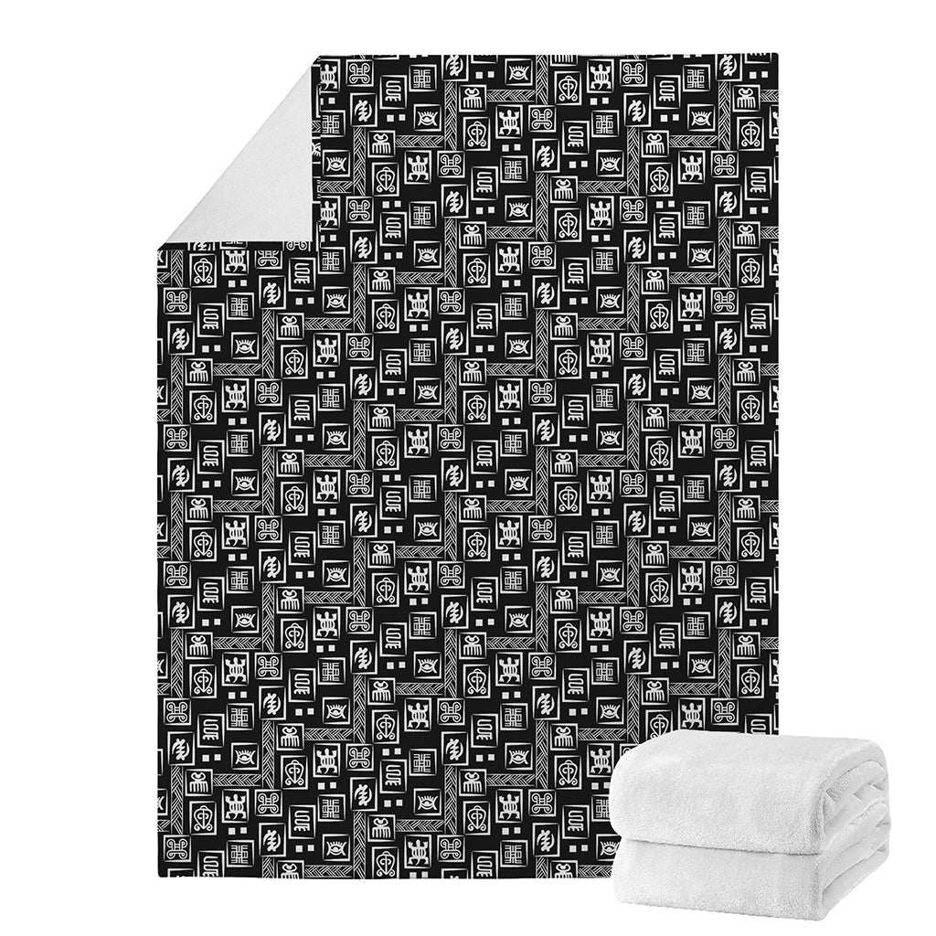 Black Adinkra Symbols Pattern Print Blanket