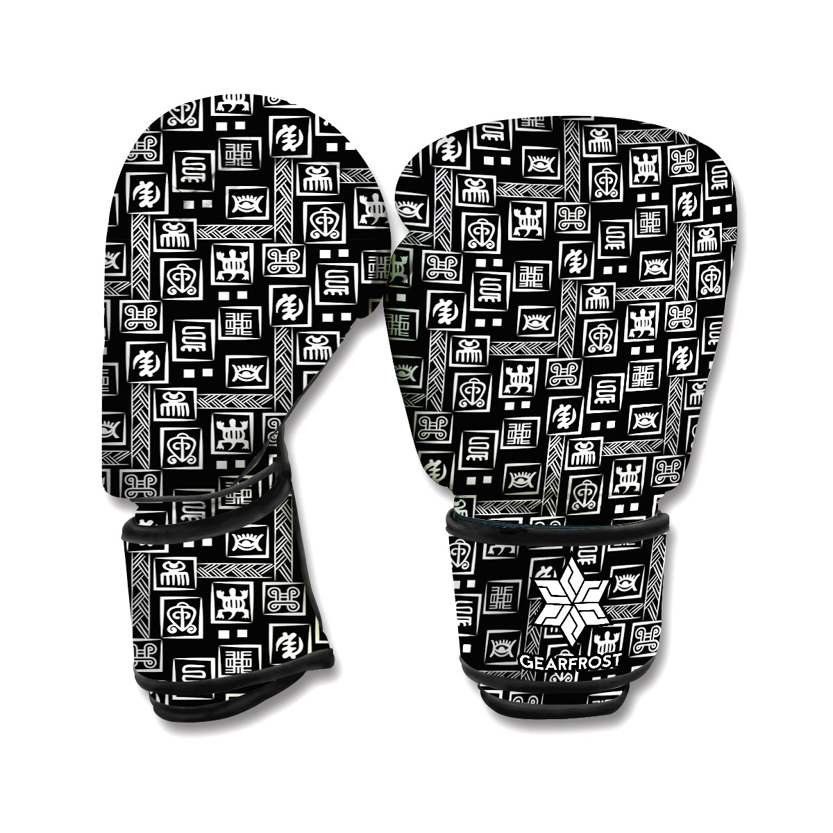 Black Adinkra Symbols Pattern Print Boxing Gloves