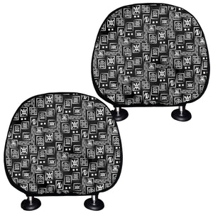 Black Adinkra Symbols Pattern Print Car Headrest Covers