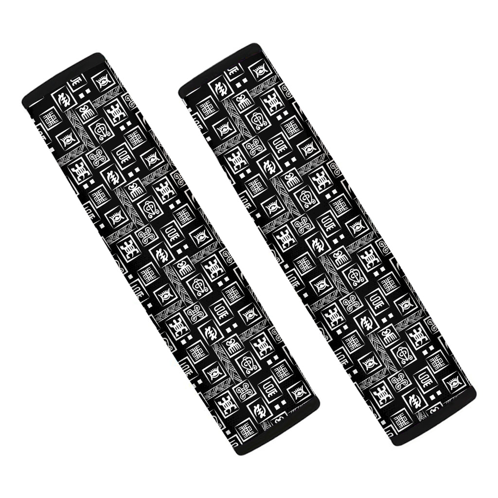 Black Adinkra Symbols Pattern Print Car Seat Belt Covers