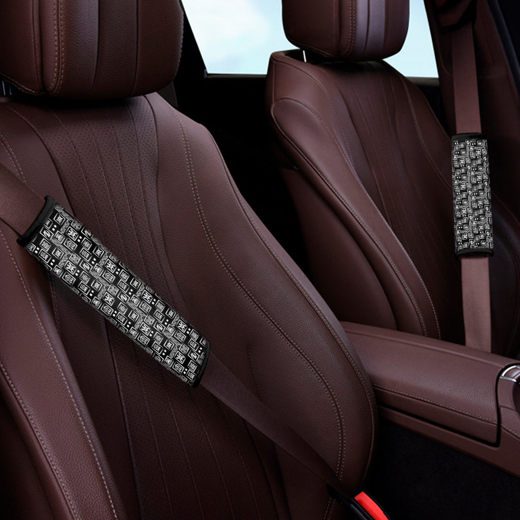 Black Adinkra Symbols Pattern Print Car Seat Belt Covers