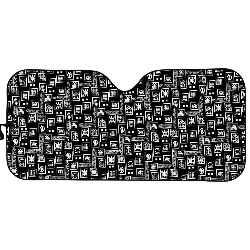 Black Adinkra Symbols Pattern Print Car Sun Shade