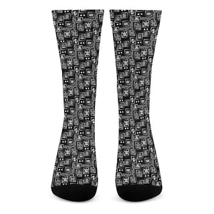 Black Adinkra Symbols Pattern Print Crew Socks