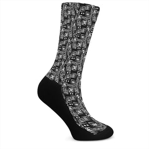 Black Adinkra Symbols Pattern Print Crew Socks