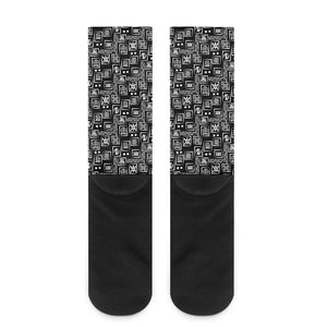 Black Adinkra Symbols Pattern Print Crew Socks