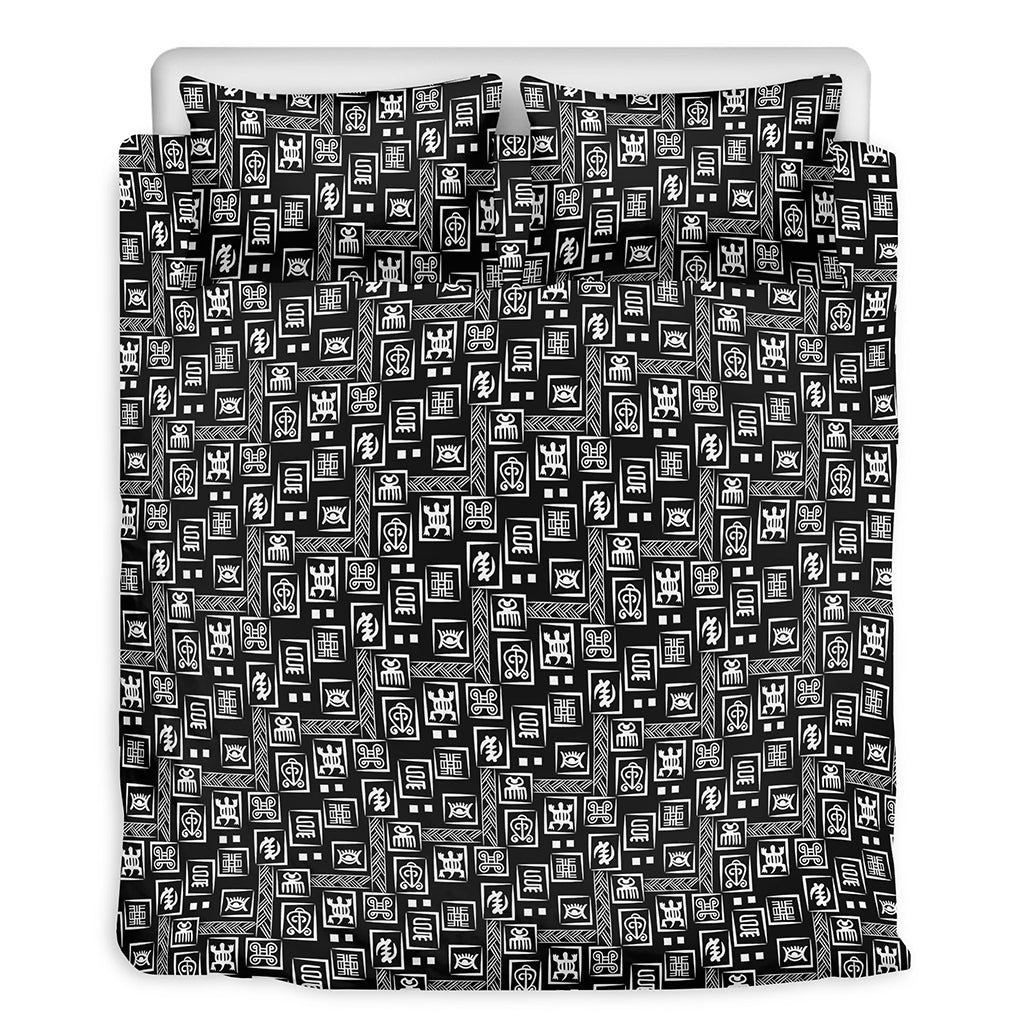 Black Adinkra Symbols Pattern Print Duvet Cover Bedding Set