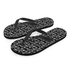 Black Adinkra Symbols Pattern Print Flip Flops