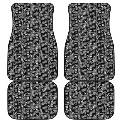 Black Adinkra Symbols Pattern Print Front and Back Car Floor Mats