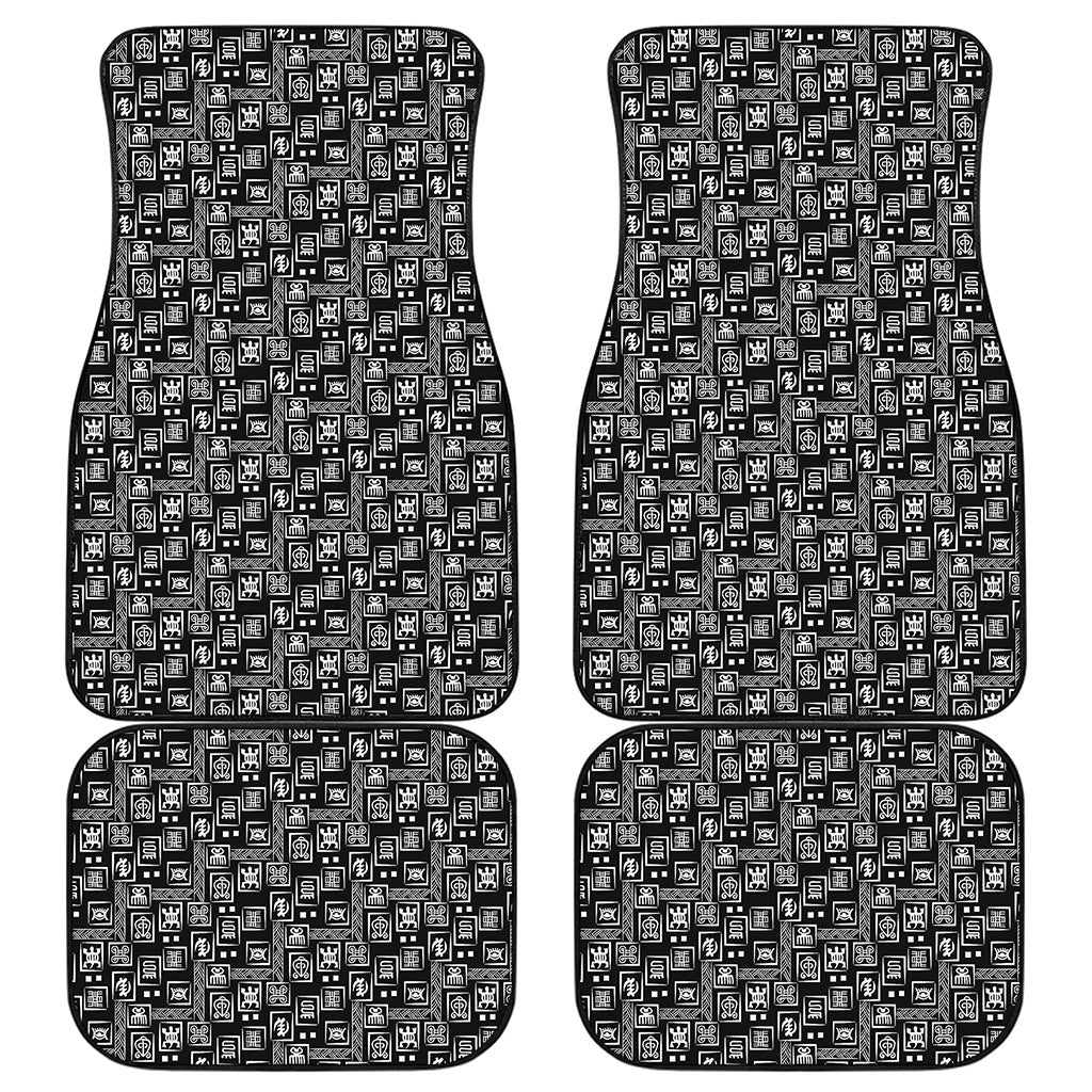 Black Adinkra Symbols Pattern Print Front and Back Car Floor Mats
