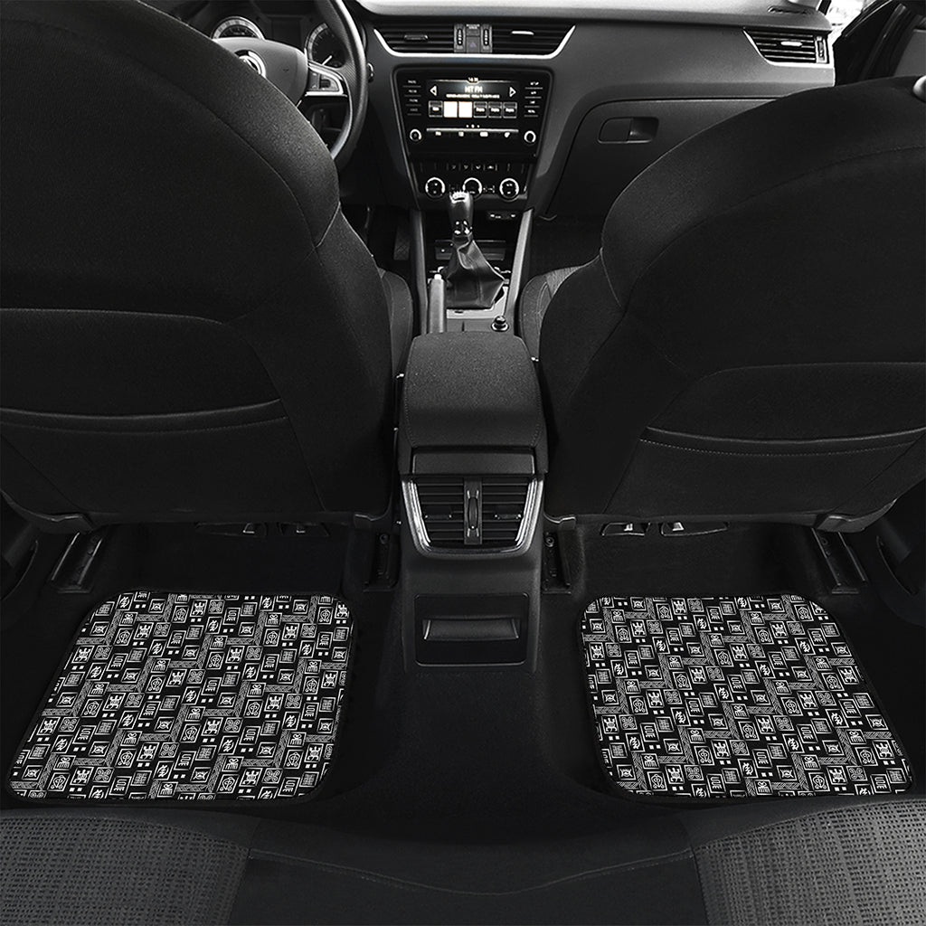 Black Adinkra Symbols Pattern Print Front and Back Car Floor Mats