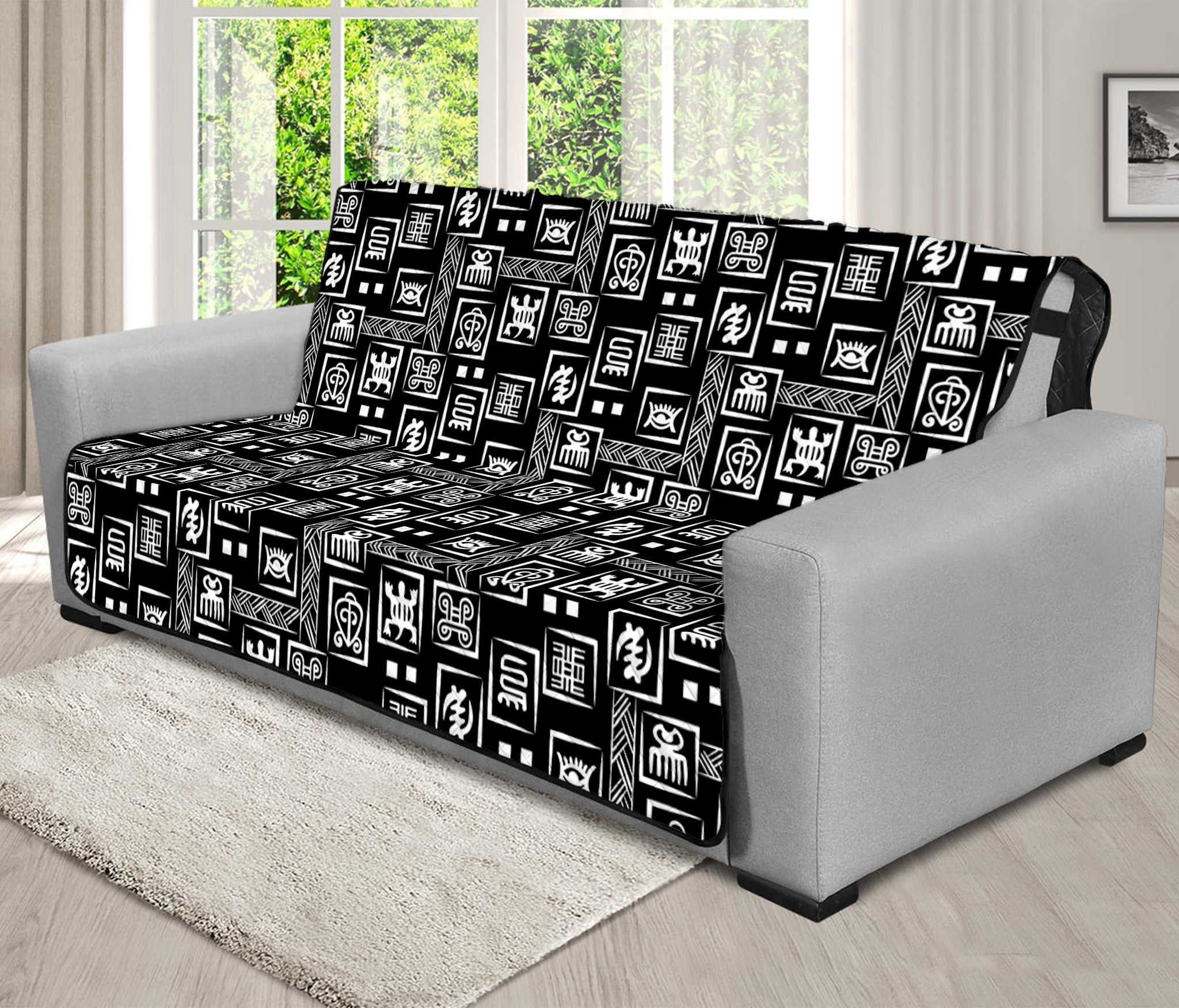 Black Adinkra Symbols Pattern Print Futon Protector