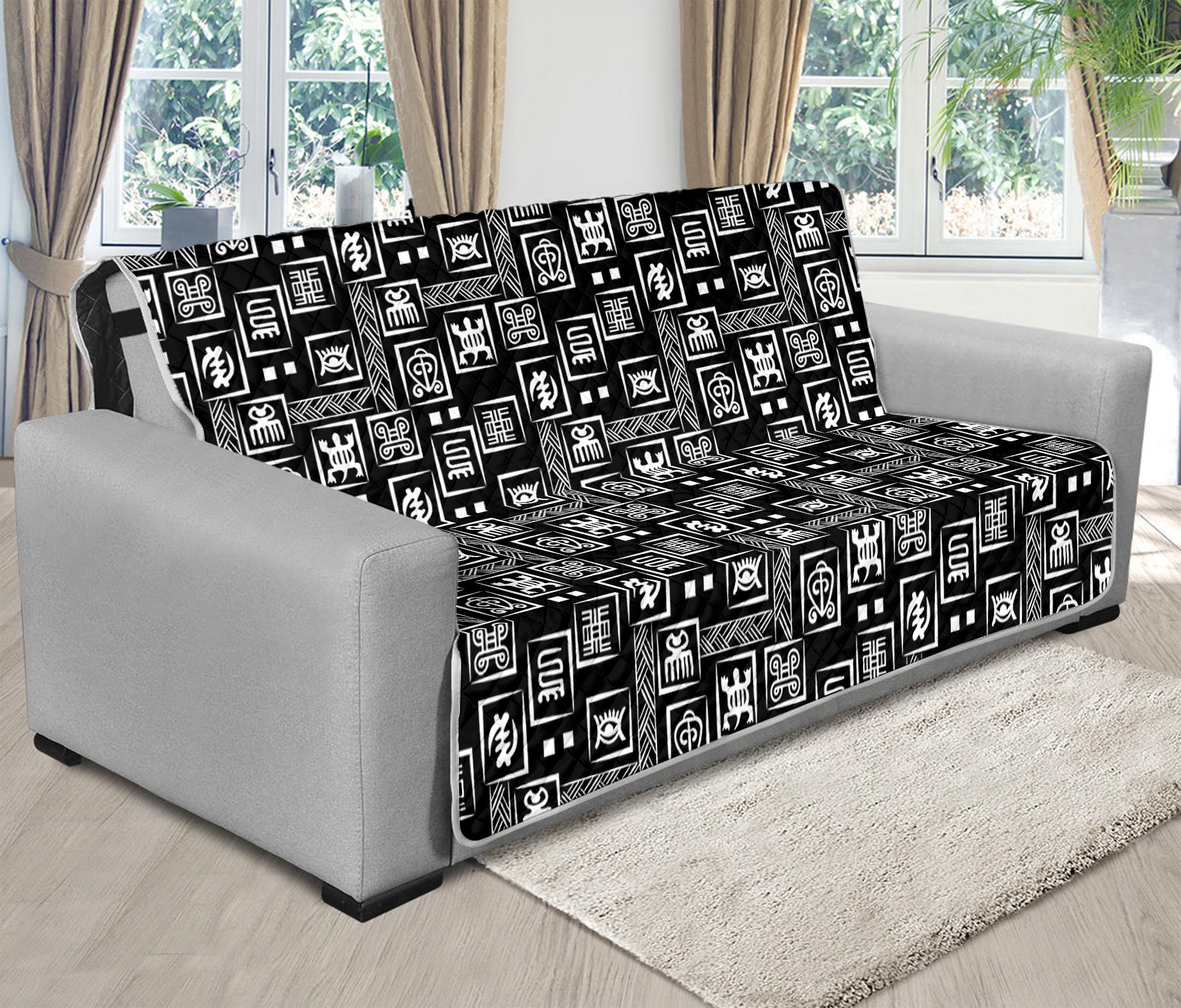 Black Adinkra Symbols Pattern Print Futon Protector