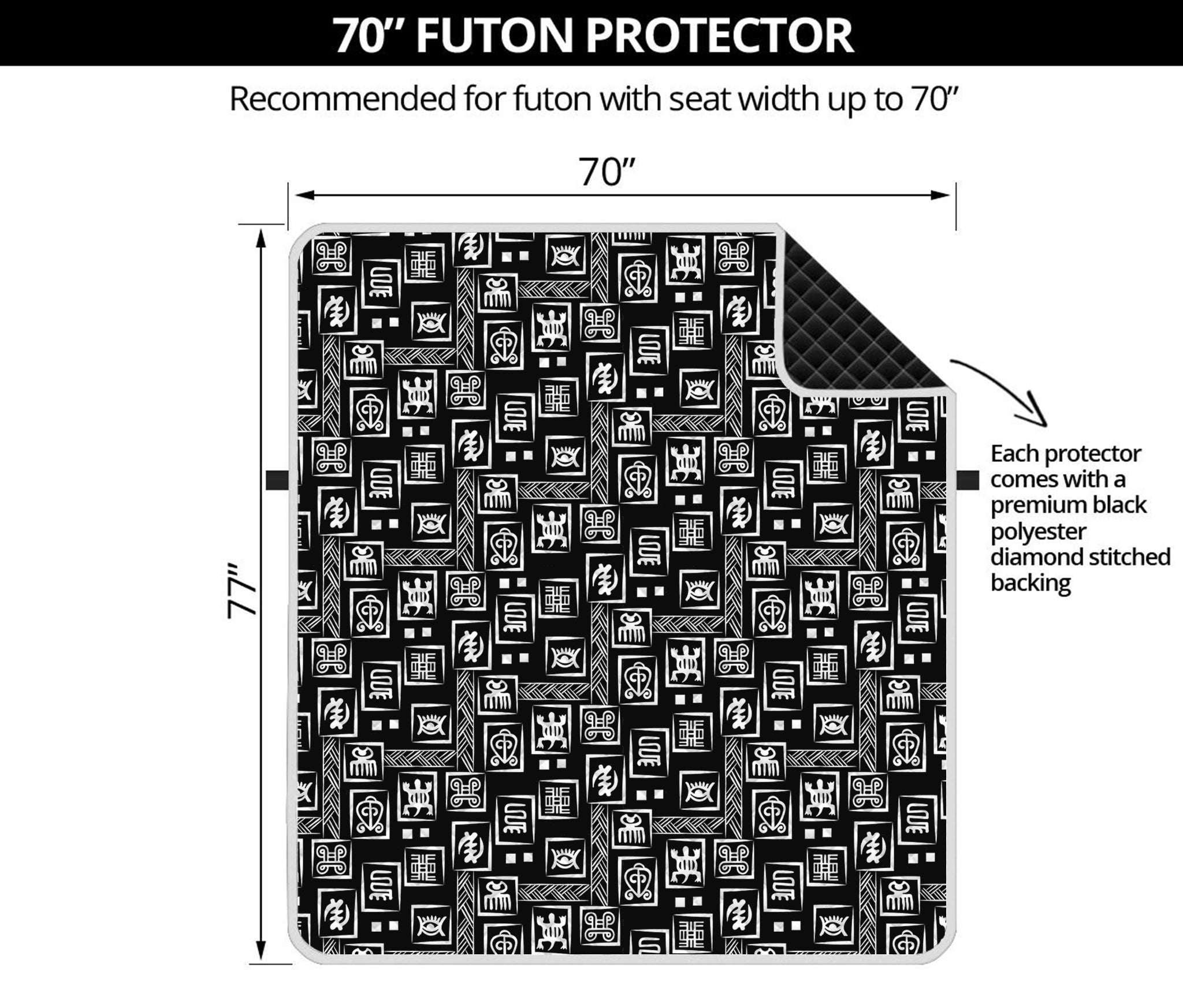 Black Adinkra Symbols Pattern Print Futon Protector