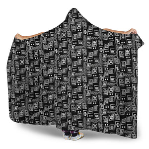 Black Adinkra Symbols Pattern Print Hooded Blanket