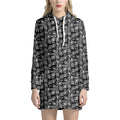 Black Adinkra Symbols Pattern Print Pullover Hoodie Dress
