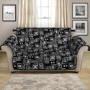 Black Adinkra Symbols Pattern Print Loveseat Protector