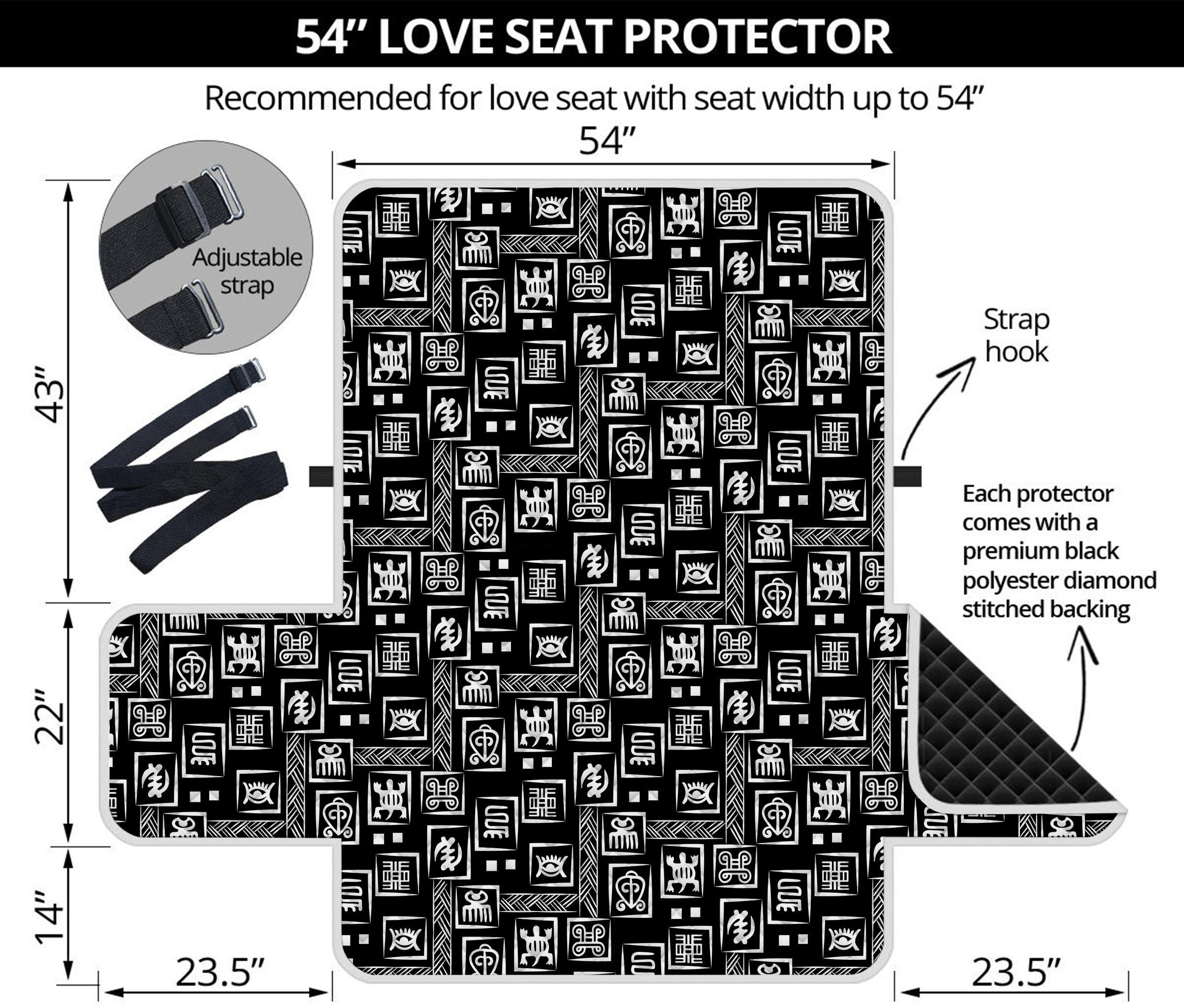 Black Adinkra Symbols Pattern Print Loveseat Protector