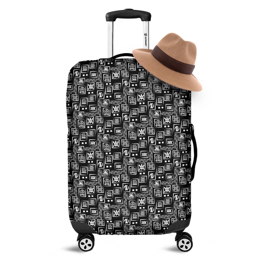 Black Adinkra Symbols Pattern Print Luggage Cover