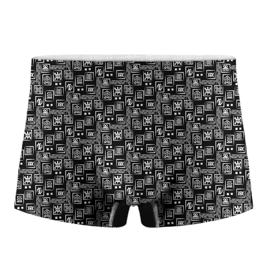 Black Adinkra Symbols Pattern Print Men's Boxer Briefs