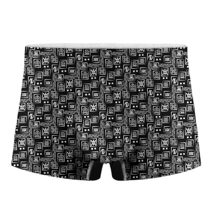 Black Adinkra Symbols Pattern Print Men's Boxer Briefs