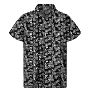 Black Adinkra Symbols Pattern Print Men's Short Sleeve Shirt