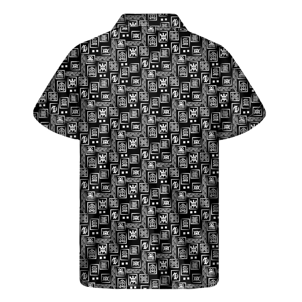 Black Adinkra Symbols Pattern Print Men's Short Sleeve Shirt