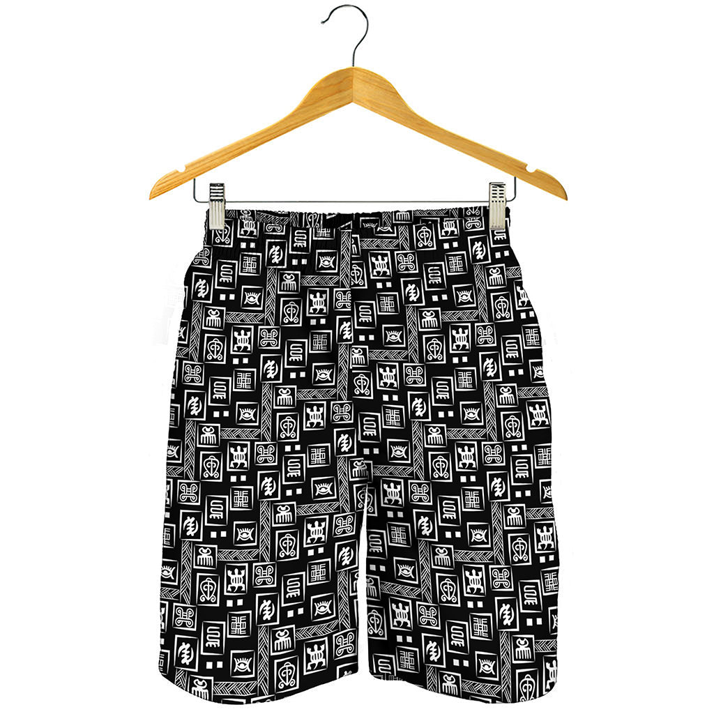 Black Adinkra Symbols Pattern Print Men's Shorts