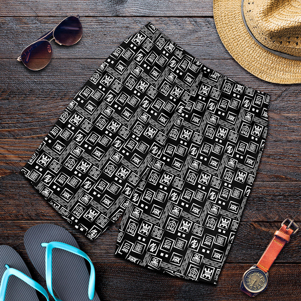 Black Adinkra Symbols Pattern Print Men's Shorts