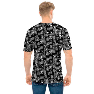 Black Adinkra Symbols Pattern Print Men's T-Shirt