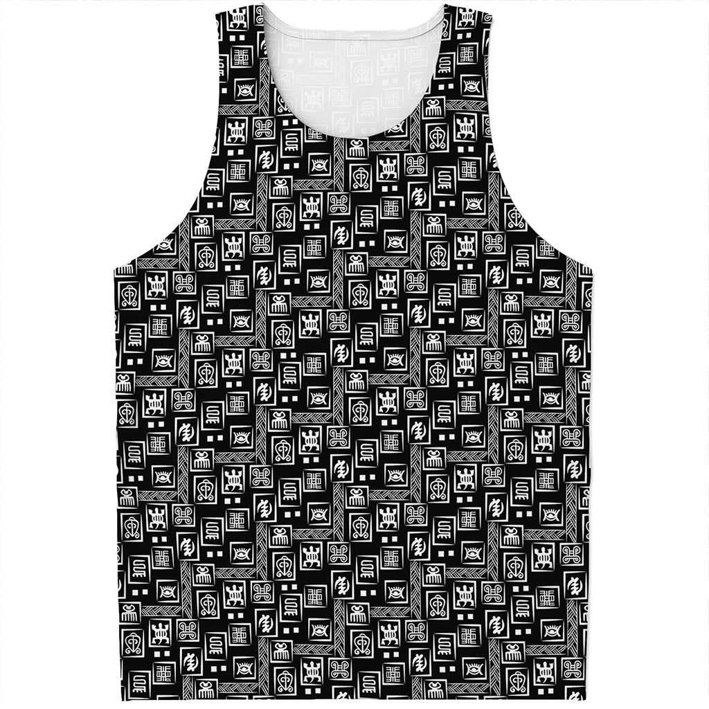 Black Adinkra Symbols Pattern Print Men's Tank Top