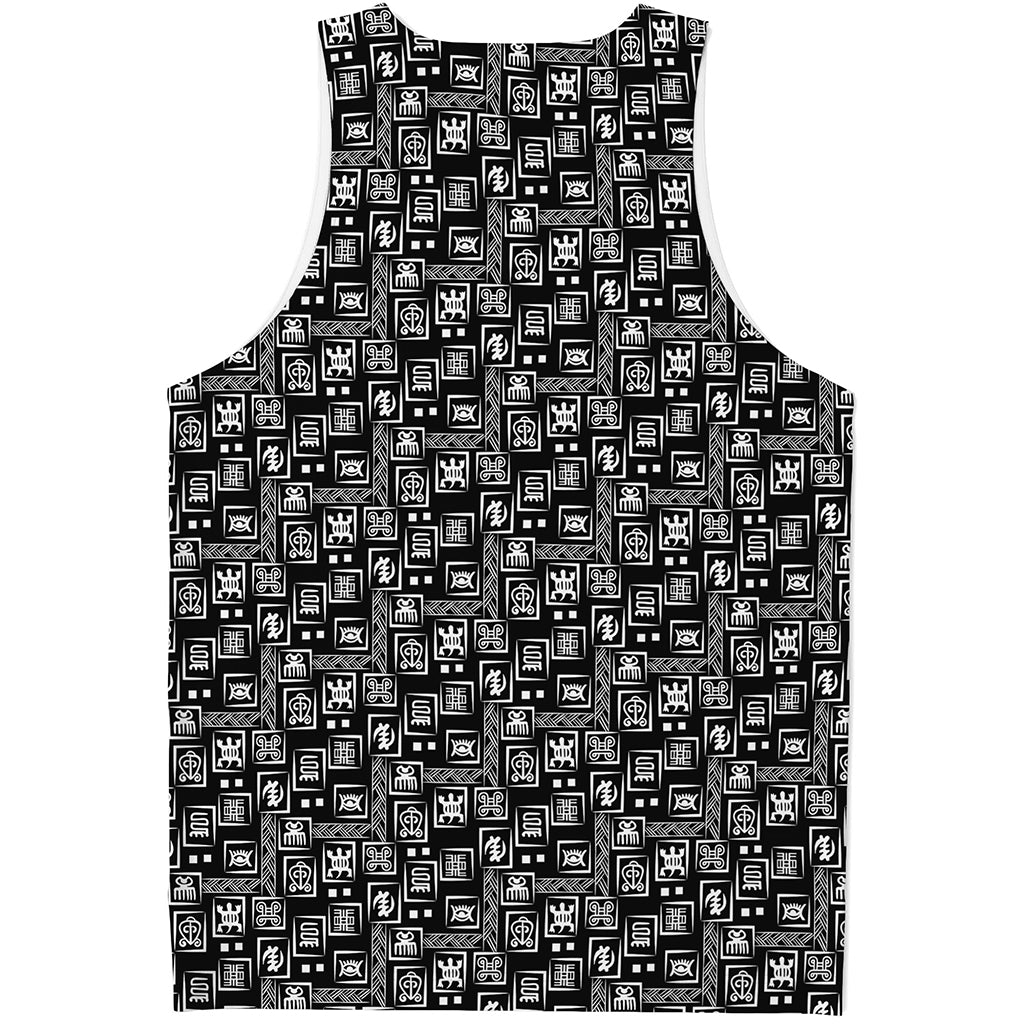 Black Adinkra Symbols Pattern Print Men's Tank Top