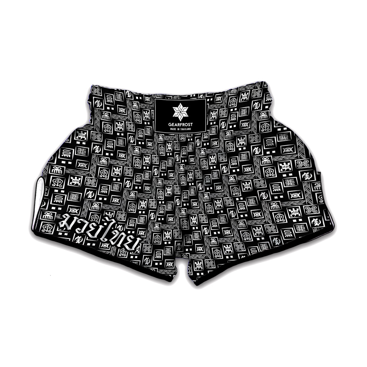 Black Adinkra Symbols Pattern Print Muay Thai Boxing Shorts