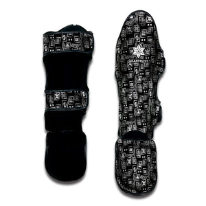 Black Adinkra Symbols Pattern Print Muay Thai Shin Guard