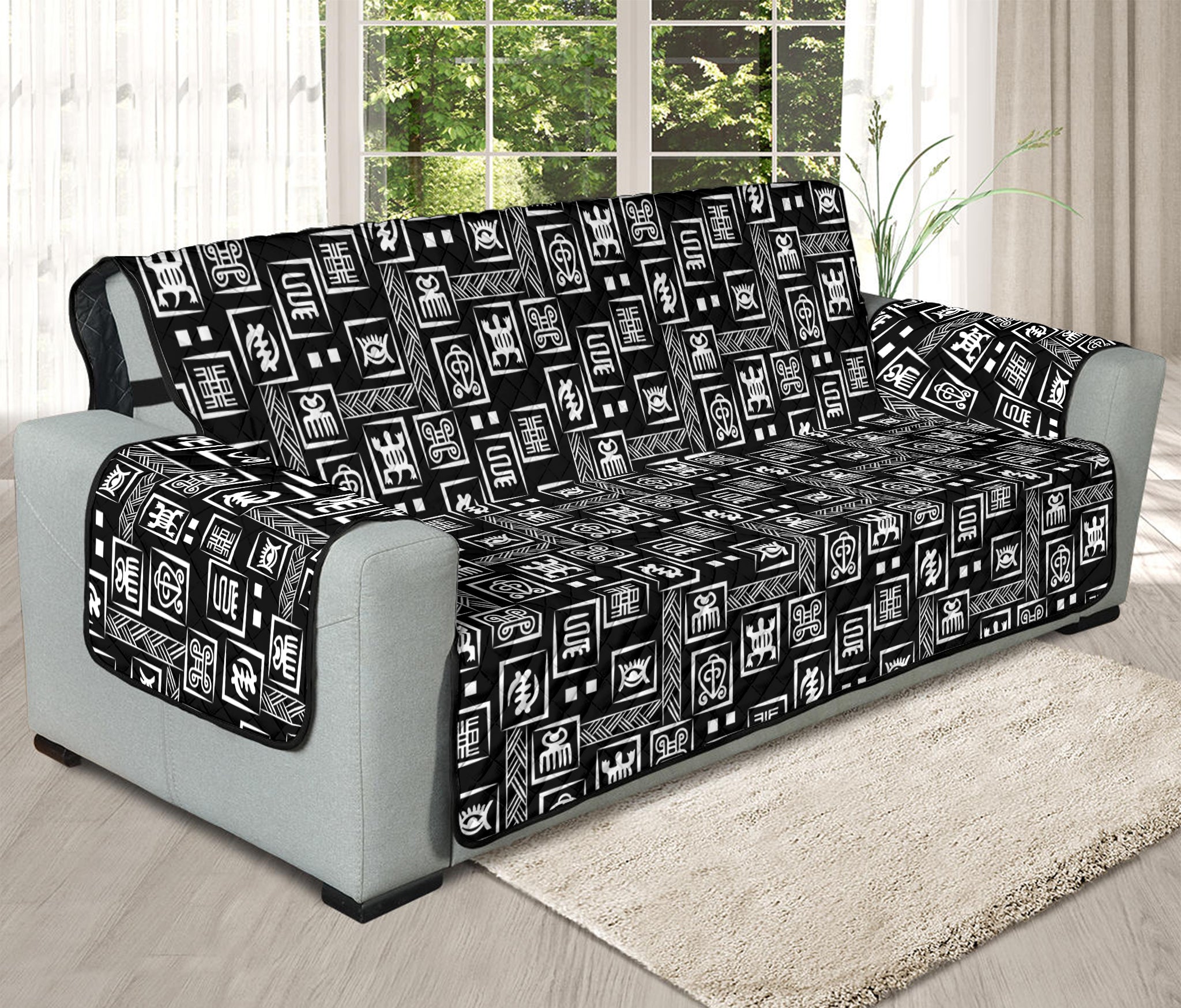 Black Adinkra Symbols Pattern Print Oversized Sofa Protector