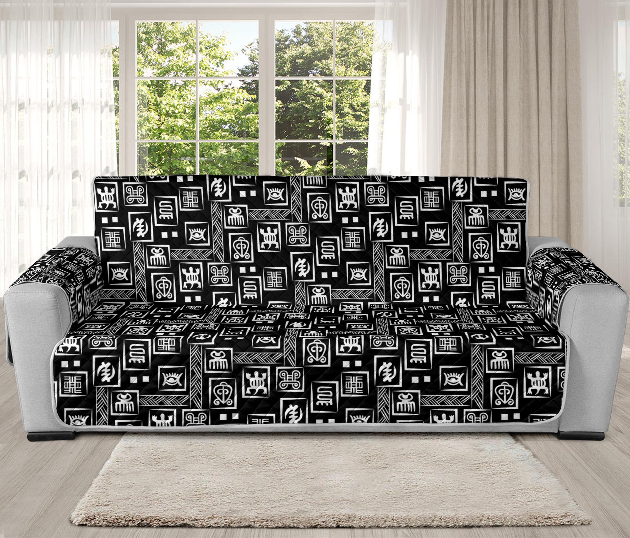 Black Adinkra Symbols Pattern Print Oversized Sofa Protector