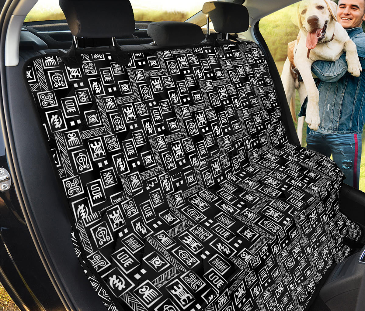 Black Adinkra Symbols Pattern Print Pet Car Back Seat Cover