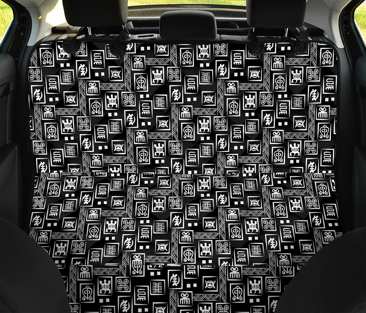 Black Adinkra Symbols Pattern Print Pet Car Back Seat Cover