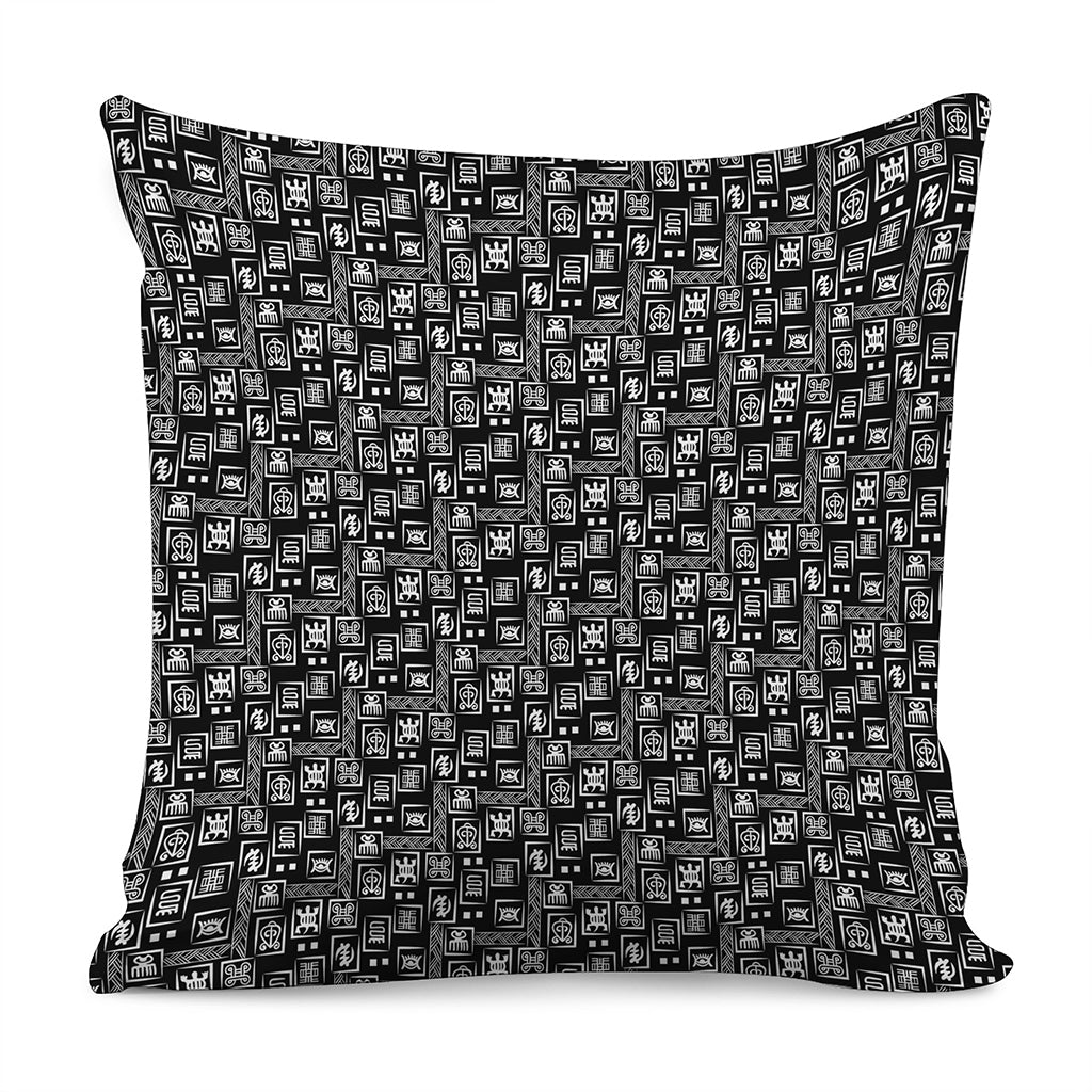 Black Adinkra Symbols Pattern Print Pillow Cover