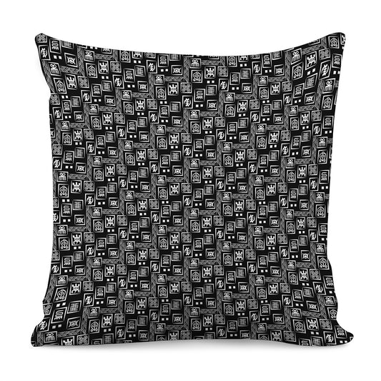 Black Adinkra Symbols Pattern Print Pillow Cover