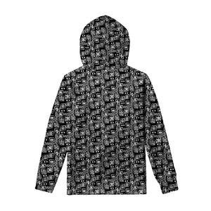 Black Adinkra Symbols Pattern Print Pullover Hoodie