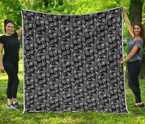 Black Adinkra Symbols Pattern Print Quilt