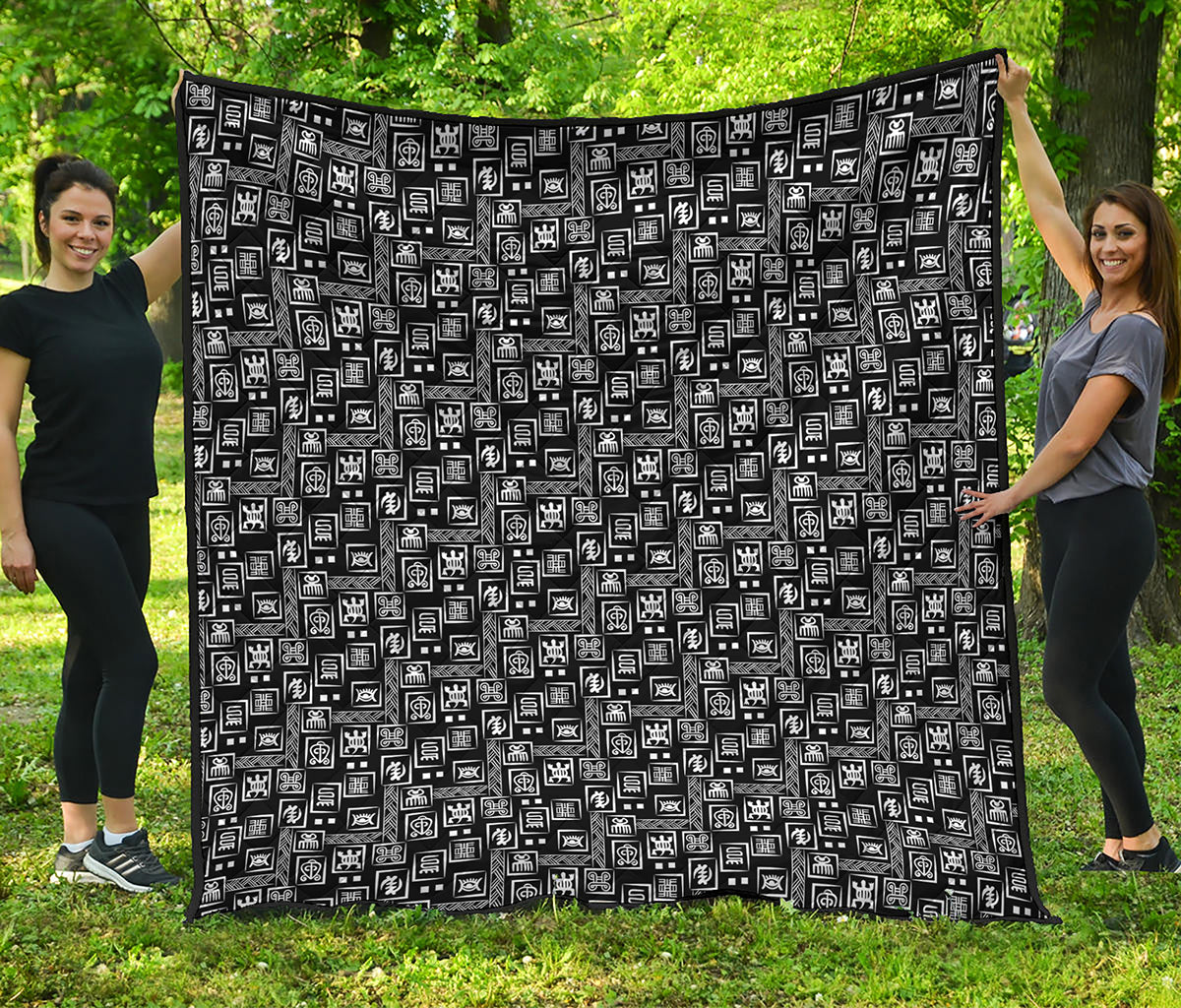 Black Adinkra Symbols Pattern Print Quilt