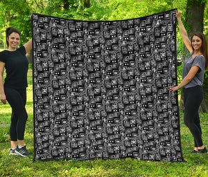 Black Adinkra Symbols Pattern Print Quilt