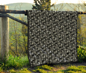 Black Adinkra Symbols Pattern Print Quilt